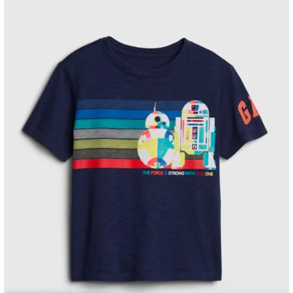 Gap Toddler Boy Navy Star Wars T-Shirt featuring R2-D2 and BB-8 - 4T